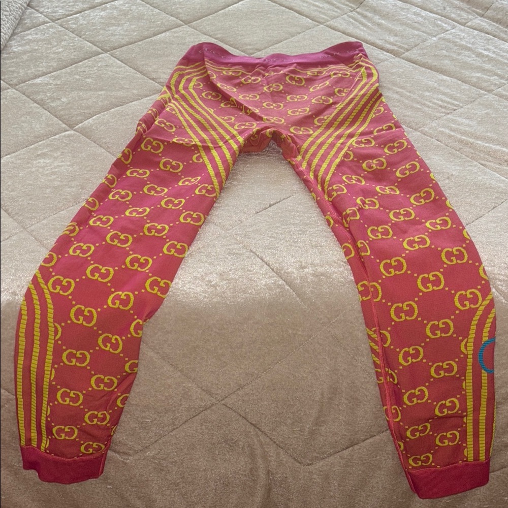 Gucci Pink and Yellow Logo Leggings
